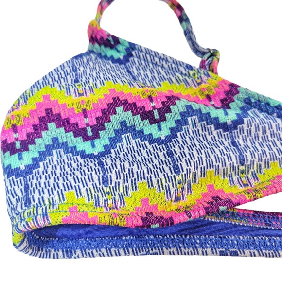 Roxy Bikini Top Womens Small Neon Florescent Blue Pink Yellow Boho Abstract - Picture 7 of 11